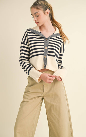 Striped Sailor Collar Cardigan Sweater