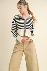 Striped Sailor Collar Cardigan Sweater