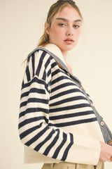 Striped Sailor Collar Cardigan Sweater