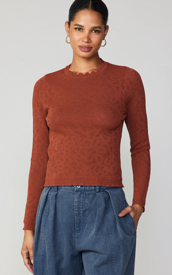 Scalloped Perforated Knit Top