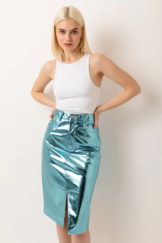 Lupe Metallic Pencil Skirt