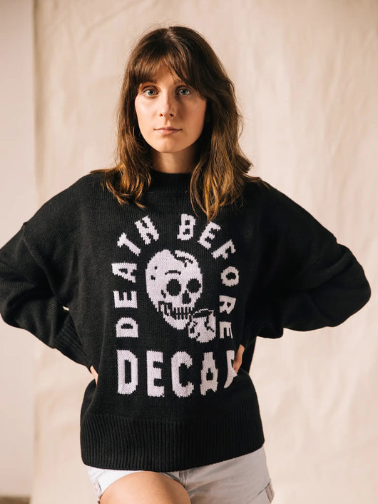 Death Before Decaf Knit Sweater