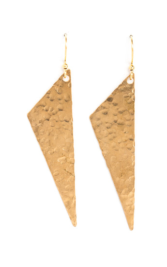 Brass Hammered Triangle Earrings