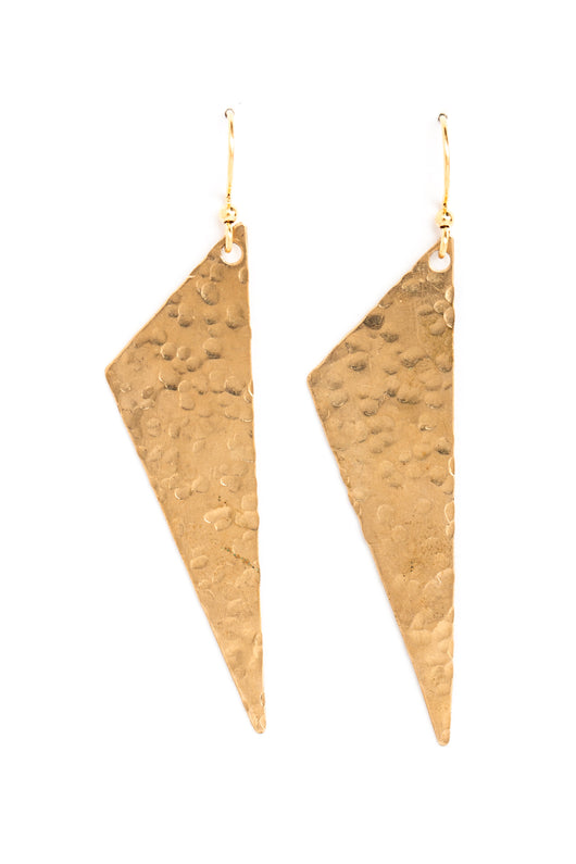 Brass Hammered Triangle Earrings