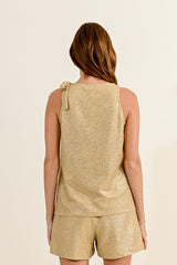 Knit Lurex Tank with Bow Detail