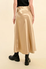 Gold Satin Midi Skirt