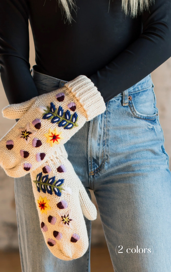 Hand Stitched Floral Mittens