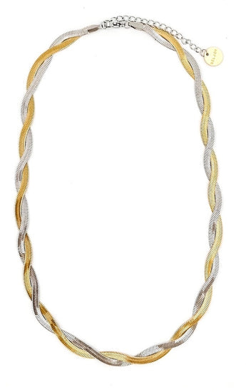 Lindy Twisted Silver & Gold Herringbone Necklace