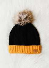 Black and Gold Knit Pom Hat