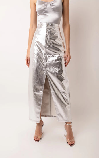 Lupe Silver Metallic Maxi Skirt