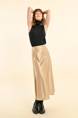 Gold Satin Midi Skirt