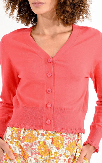 Cropped Cardigan with Scalloped Trim