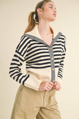 Striped Sailor Collar Cardigan Sweater