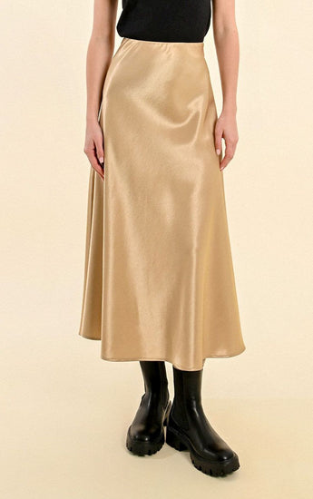 Gold Satin Midi Skirt