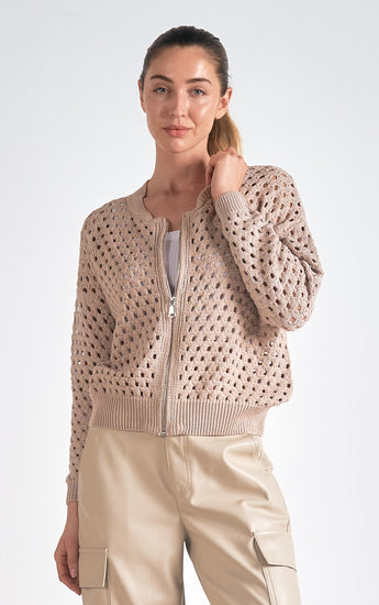 Aster Zippered Openwork Cardigan