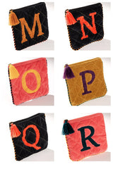 Hand Embroidered Initial Velvet Pouch