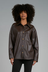 Faux Leather Shirt Jacket By Elan