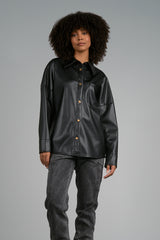 Faux Leather Shirt Jacket By Elan