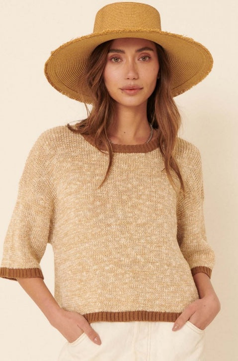 Two Tone Knit Short Sleeve Sweater