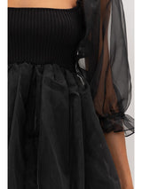 Mixed Media Knit & Organza Mini Dress