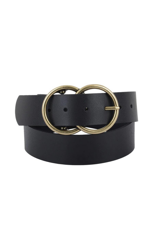 Double Circle Buckle Genuine Leather Belt