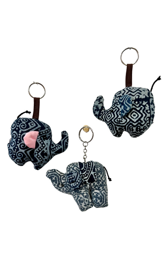 Indigo Hand Dyed Elephant Keychain