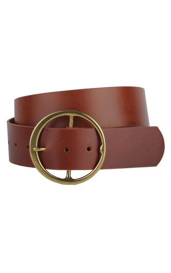 Extra Wide Circle Buckle Genuine Leather Belt