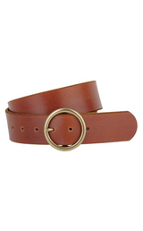 Wide Circle Buckle Genuine Leather Belt