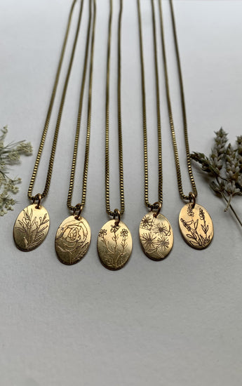 Etched Brass Floral Necklace