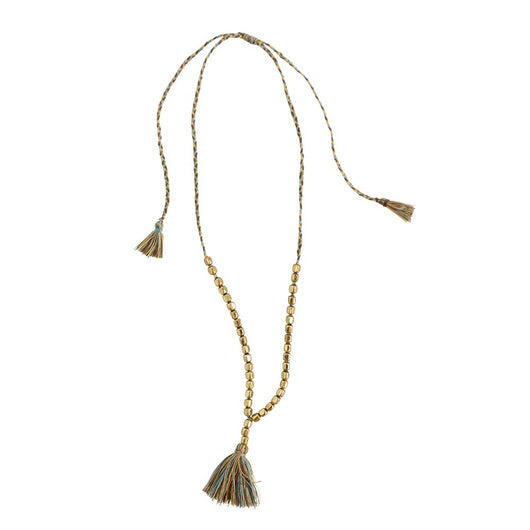 Leon Necklace with Brass Colored Beads & Cotton Tassel