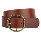 Extra Wide Circle Buckle Genuine Leather Belt